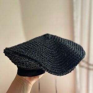 Black Natural Straw Woven Beret